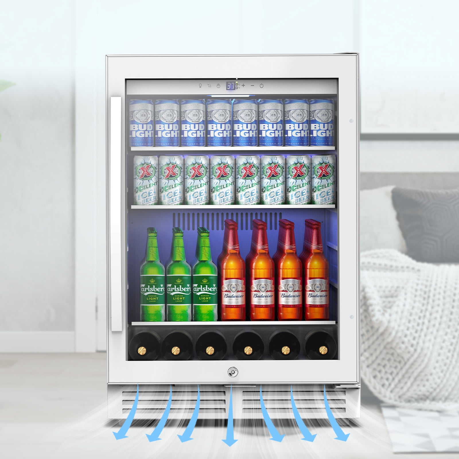 TITTLA 24 inch Beverage Refrigerator Cooler,190 Can Beverage Wine Cooler Under Counter,White