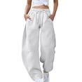 thumbnail image 2 of FUNUONY Womens Wide Leg Barrel Pants Elastic High Waisted Trousers Loose Casual Palazzo Pants with Pockets Cropped Relax Fit Trouser Ankle Pants Sports Pants Curved Wide Leg Pants Sweatpants White Xl, 2 of 9