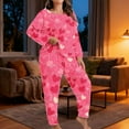 thumbnail image 4 of FDGIU ‌‌‌‌Women's Heart Print Pajamas Plus Size - Long Sleeve Button Up & Pants Comfy Sleepwear Set, 4 of 6