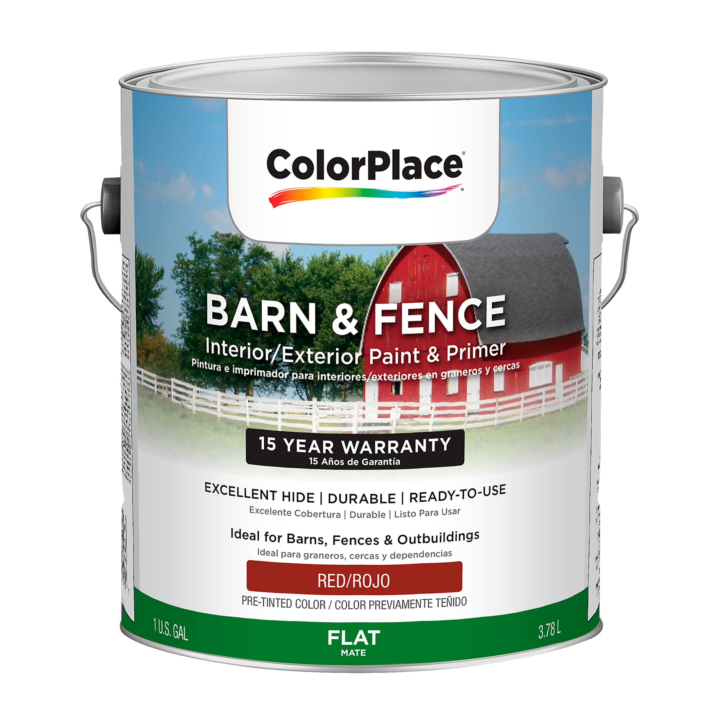 ColorPlace Barn & Fence Interior/Exterior Paint & Primer, Flat, Red, 1