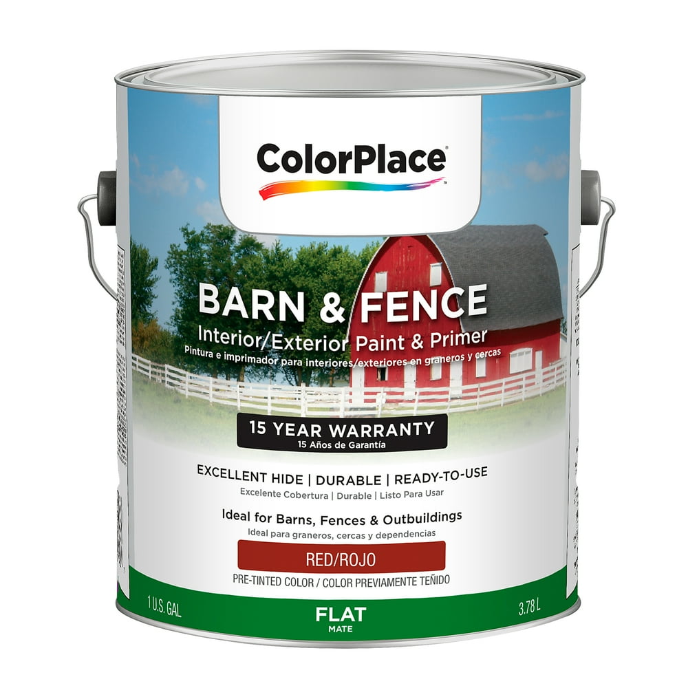 ColorPlace Barn & Fence Interior/Exterior Paint & Primer, Flat, Red, 1