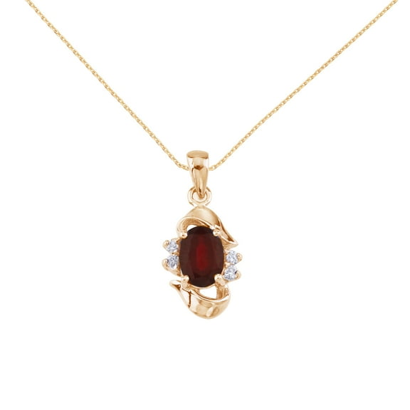14k Yellow Gold Oval Shaped Garnet & Diamond Pendant w/ 18" Chain