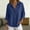 Blue, variant on Women's Notch V Collar 3/4 Sleeve Linen Blouse, Half Snap Button Front Curved Hem Spring Casual Shirt Green XXL