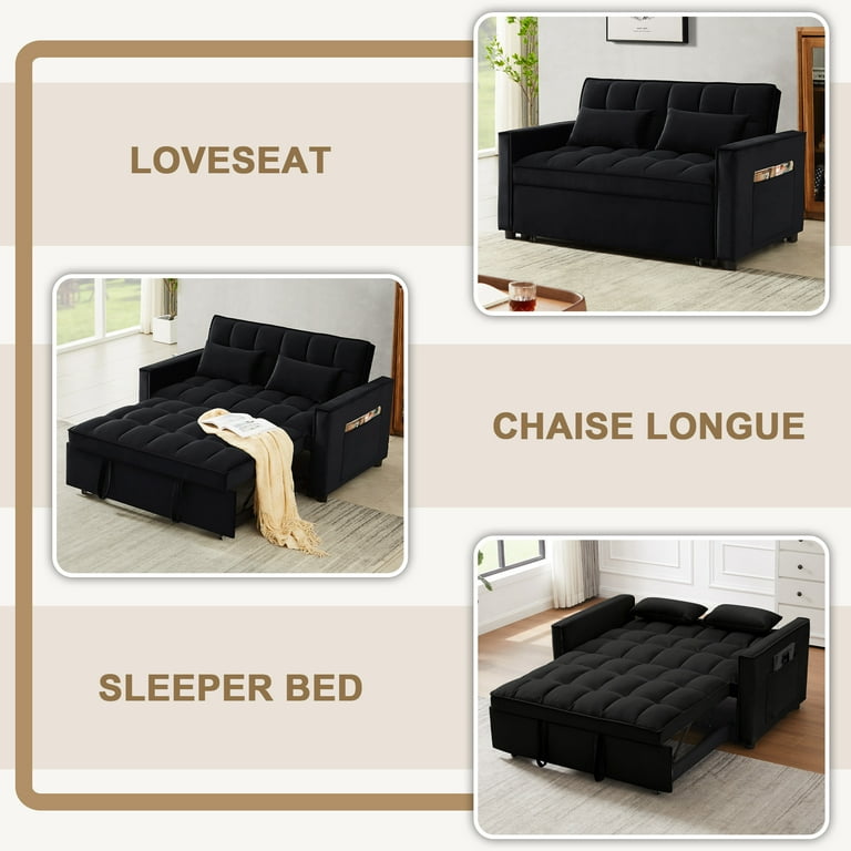 Momspeace Loveseat Convertible Sleeper Sofa Bed, Black 