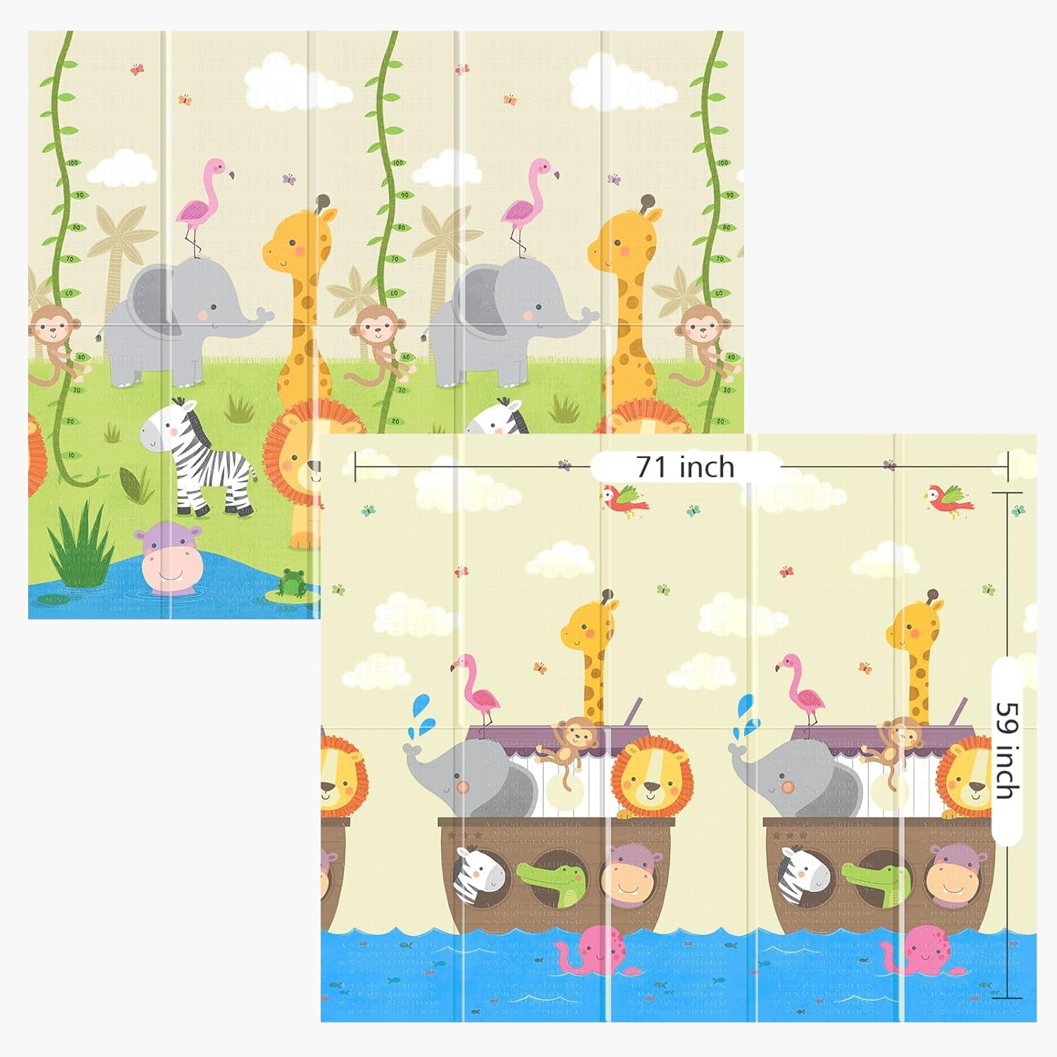 Foldable Mat,71x59 Inches Playmat for Indoor and Outdoor, Reversible Foam Padded Perfect for Playtime and Tummy , Waterproof Crawling mat for Infants, Toddlers and Kids