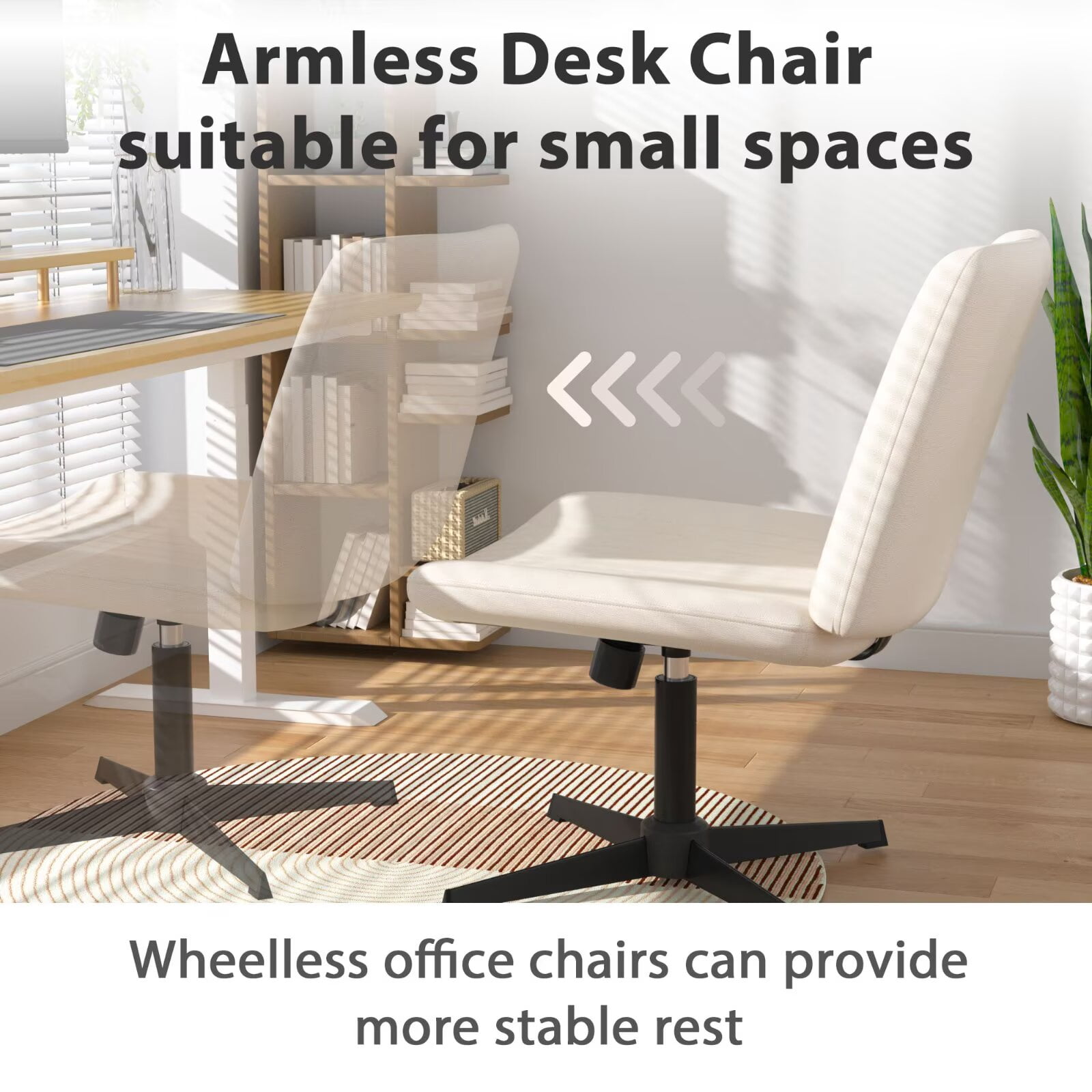 YRLLENSDAN Vanity Chair No Wheels Armless, Height Adjustable Criss Cross Office Chair with Back, Swivel Computer Chair Ergonomic with Wide Seat, Beige