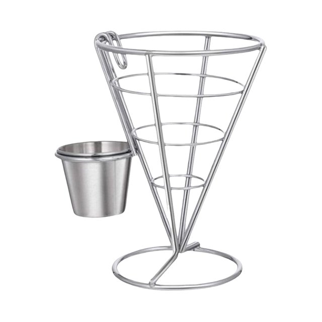 CSChome Support de Frites Panier avec Trempette Support de Frites Collations Apéritifs Cône en Acier Inoxydable Restaurant Buffet