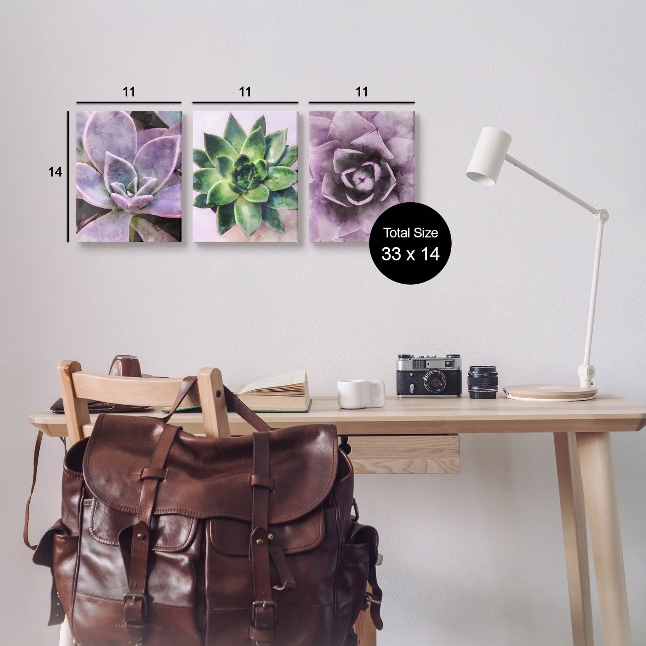 Purple Sprouting Succulents Close Up Botanical & Floral Graphic Art Gallery Wrapped Canvas Print Wall Art, Set of 3