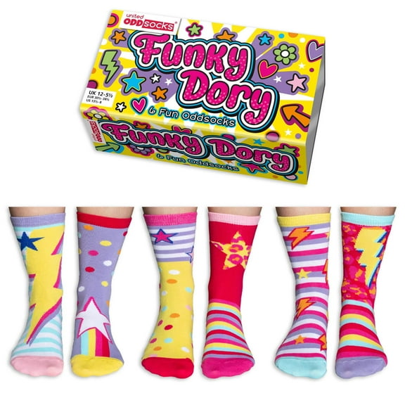 United Oddsocks Funky Dory 6 Oddly Coloured Coordinated Kids Socks US 13.5 - 8