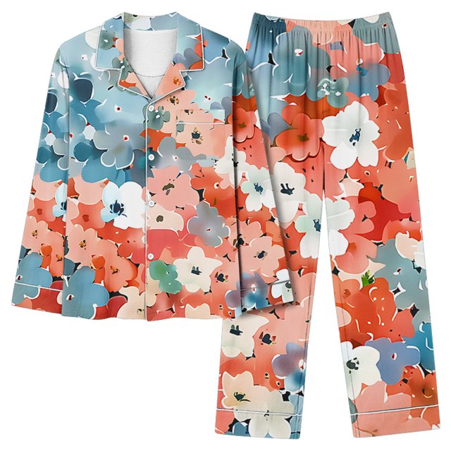 Rbaofujie Chemise de Nuit Femme Mode Décontractée Imprimée Manches Longues Hauts Décontractés Pantalons Pyjama Ensemble Chemises de Nuit pour Femmes