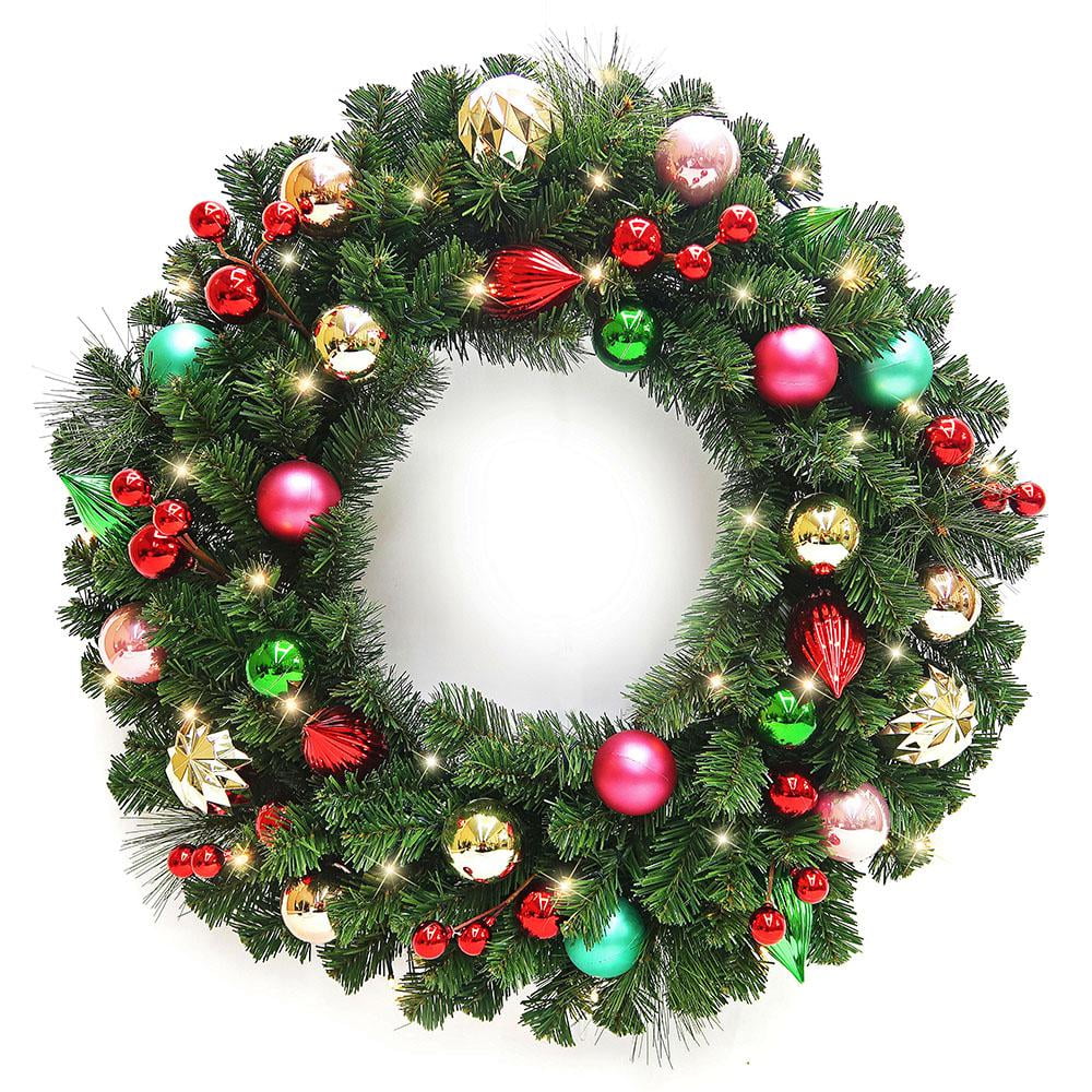 30 in Fantasleigh Battery Operated Pine LED Pre-Lit Artificial Wreath with Timer - Walmart.com