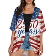 thumbnail image 4 of JULMCOMO 4th of July Lightweight Cardigans for Women Red White Blue Half Sleeve Patriotic Kimono Cover Ups Summer Tops Vermilion M, 4 of 6