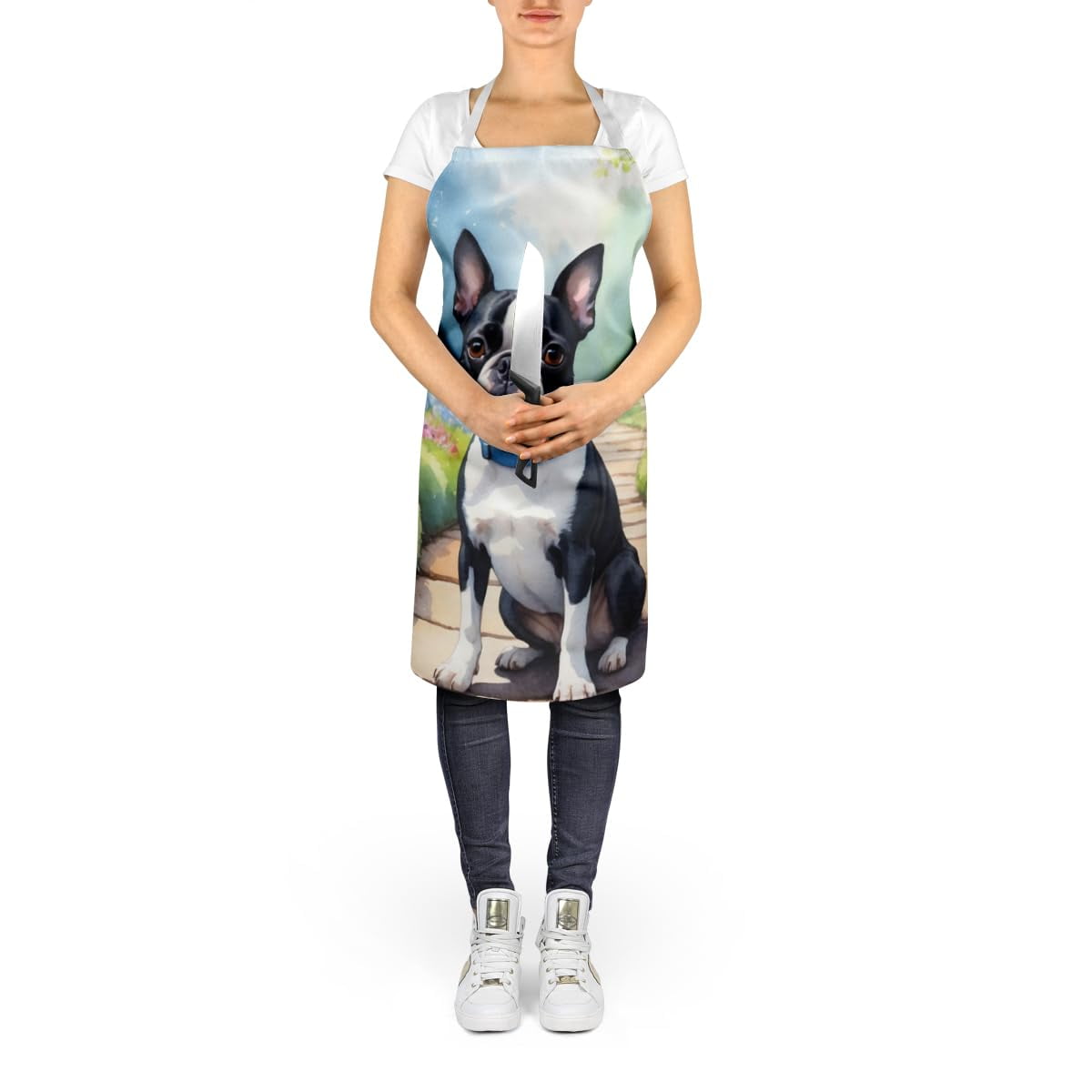 Boston Terrier Spring Path Apron 27 in x 30 in