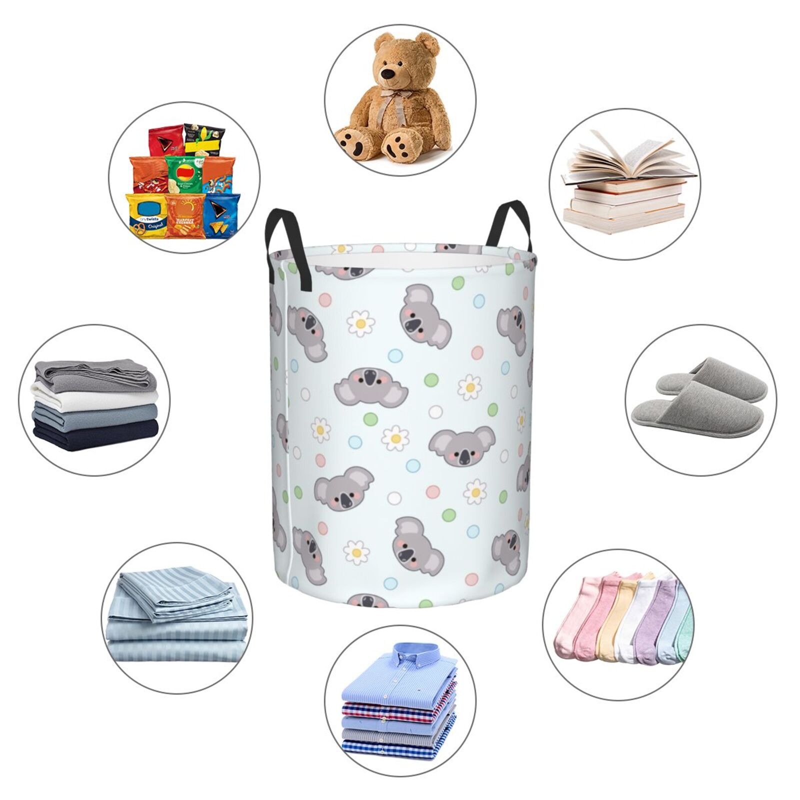 Large Laundry Basket with Handles - Cartoon Cute Koala Kids Baby Dirty Clothes Laundry Hamper for Bedroom Aesthetic