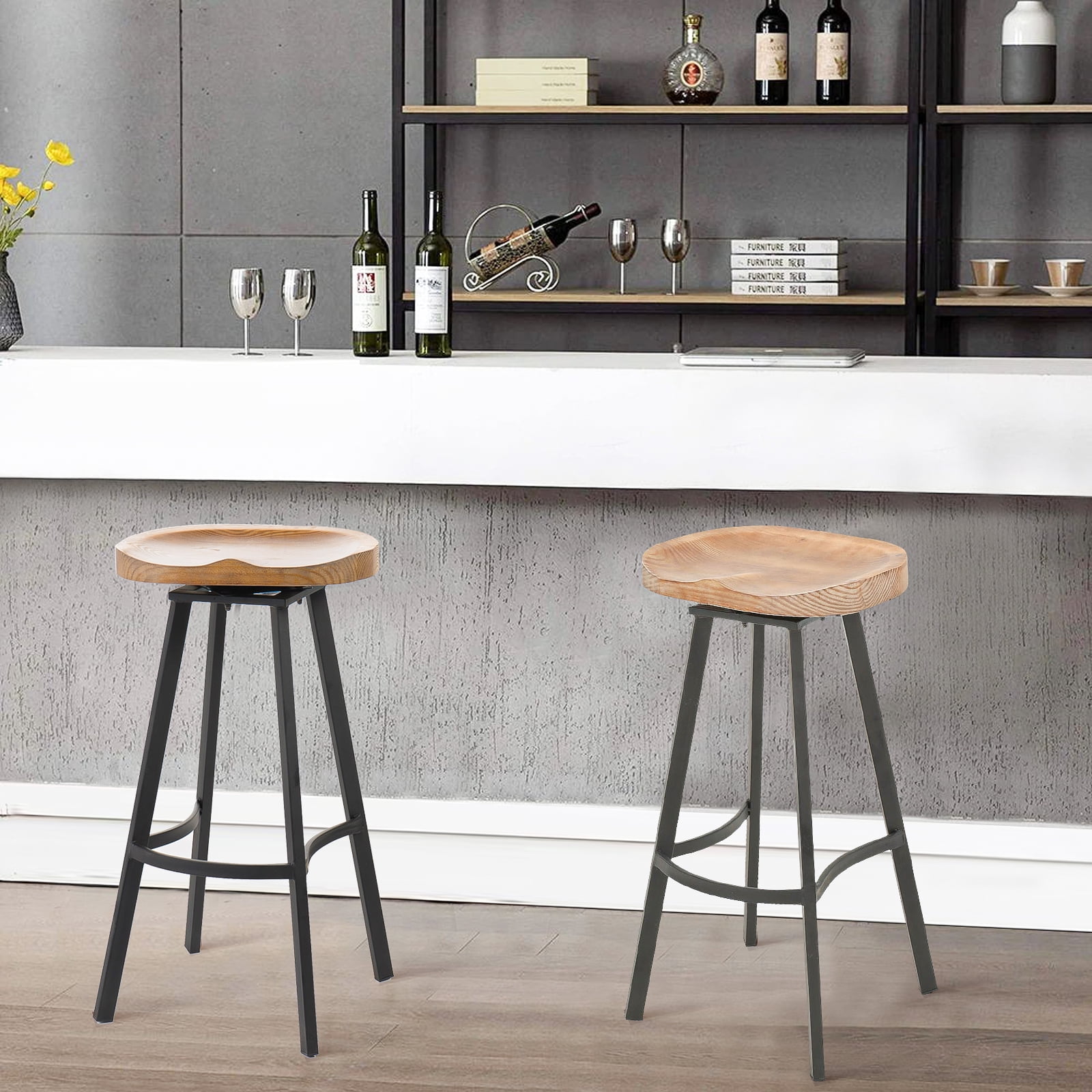 Kadyn Pinewood Swivel Barstools, Mid-Century Modern Bar Stools for Bar, Indoor Counter Height Stools, 2-Pcs Set, Antique Kadyn Pinewood Swivel Barstools, Mid-Century Modern Bar Stools for Bar, Indoor Counter Height Stools, 2-Pcs Set, Antique
