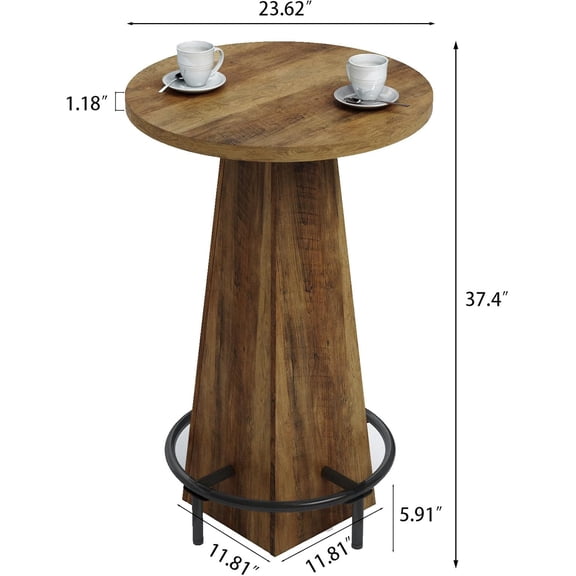 23.62 Inch Round Bar Table High Pub Table for Small Bars Dining Room Kitchen Rustic Brown