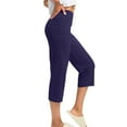 thumbnail image 4 of Stamzod Summer Pants for Women Solid Color High Waist Capris with Pocket Stretchy Stylish Casual Capri Pants for Women Navy B M, 4 of 7