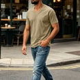 thumbnail image 5 of Men's Big and Tall Shirts Cotton V Neck Plus Size Short Sleeve Soft Casual 2026 Summer Tee Khaki 2XL, 5 of 7
