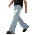 thumbnail image 5 of Zynoxe Mens Plus Size Denim Pants Straight Elastic Waistband Washed Distressed Wide Leg Jeans Trendy Loose Fit Lounge Denim Trousers Pants Light Blue XL, 5 of 9