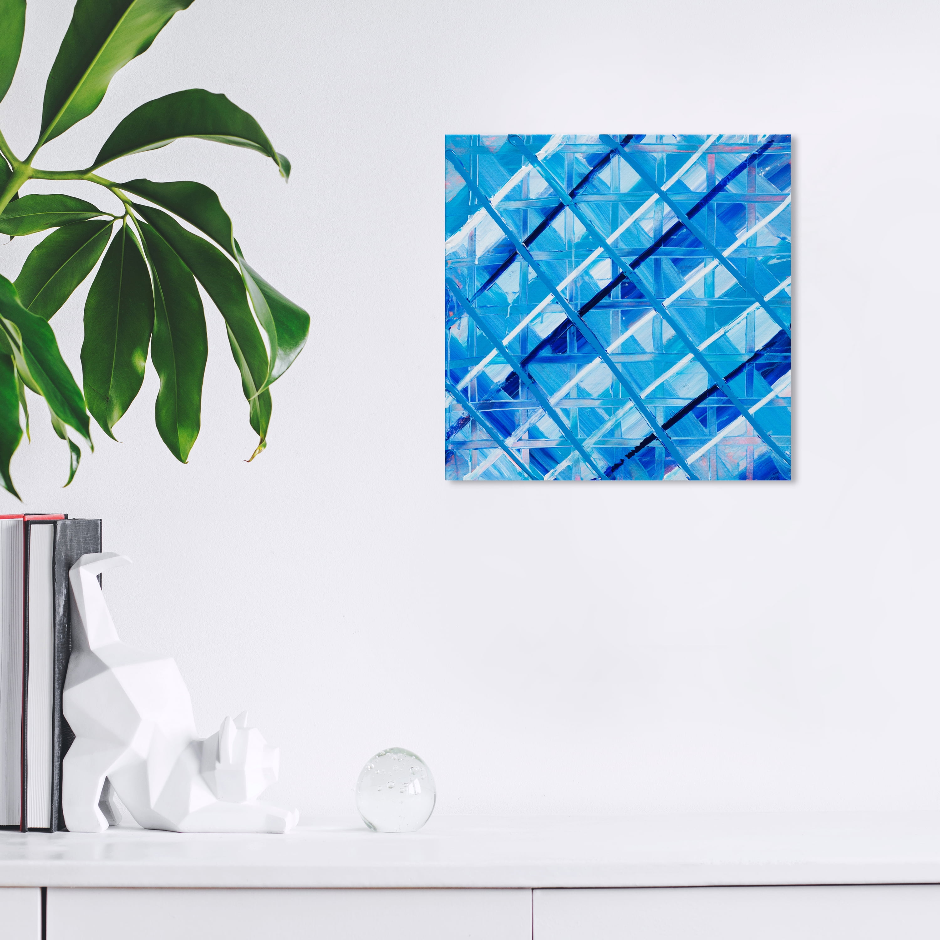 Wynwood Studio Abstract Modern Canvas Art - Blue Square Mosaics, Wall Art for Living Room, Bedroom, and Bathroom, 12 in x 12, Blue Home Decor
