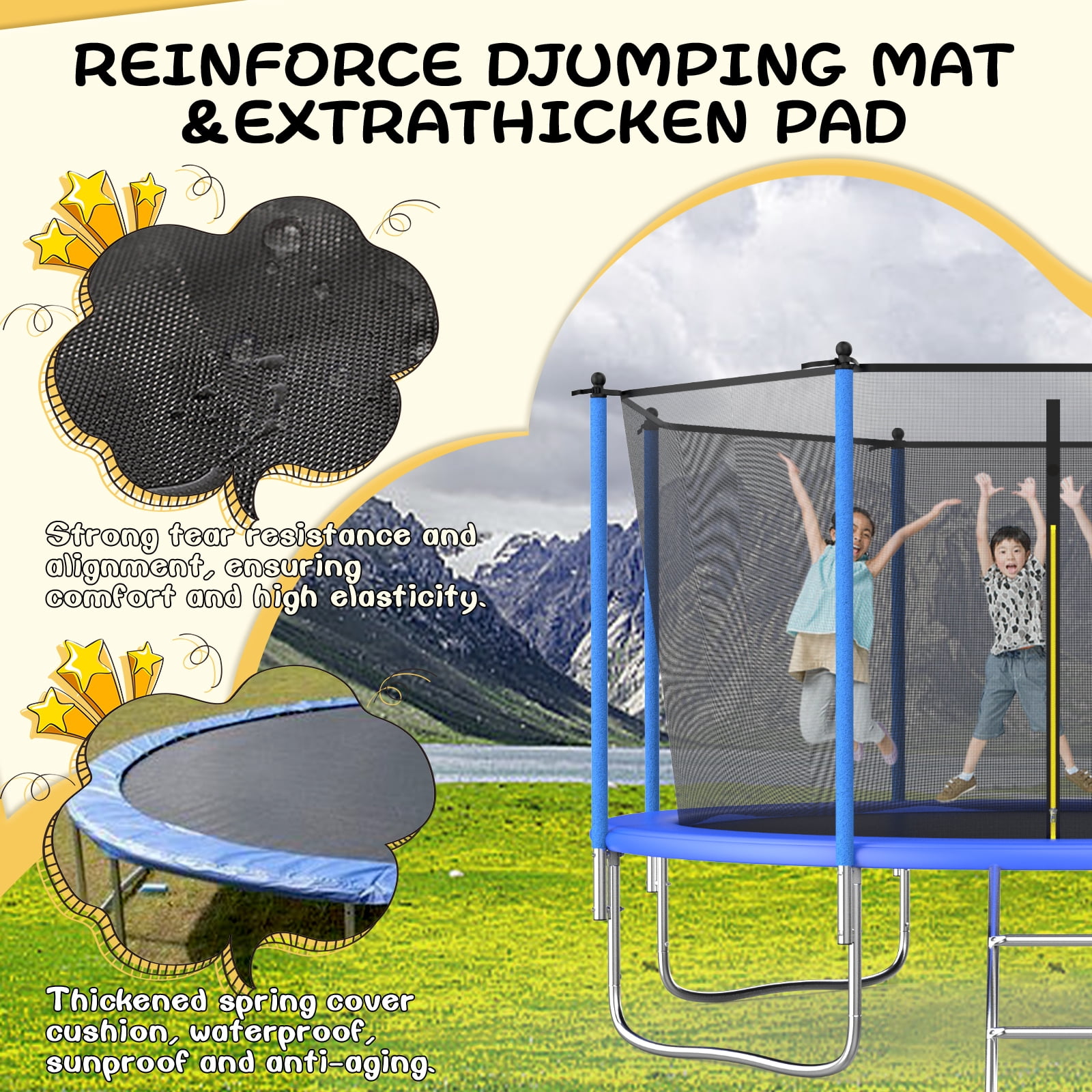 10FT Outdoor Trampoline with Basketball Hoop and Ladder for Kids and Adults，Heavy Duty Recreational Trampoline with Safety Enclosure,Anti-Rust Frame,Backyard Trampoline for Gift