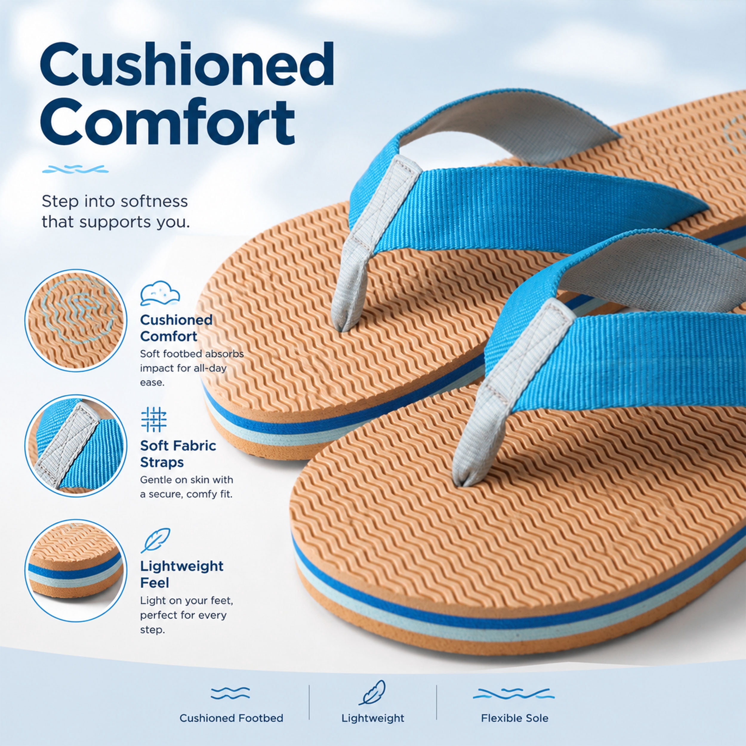 Aerusi Women’s Lightweight Flip Flops, Cushioned Comfort Thong Sandals, Non-Slip Beach Pool Shower Sandals
