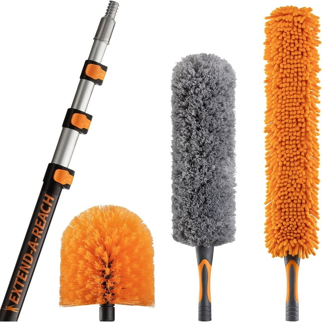 Feet High Reach Ceiling Dusters Set with ft Extension Pole for Cleaning Extendable Telescoping Long Reach Cobweb & Feather Dusters for High Ceiling Extendable Ceiling Fa