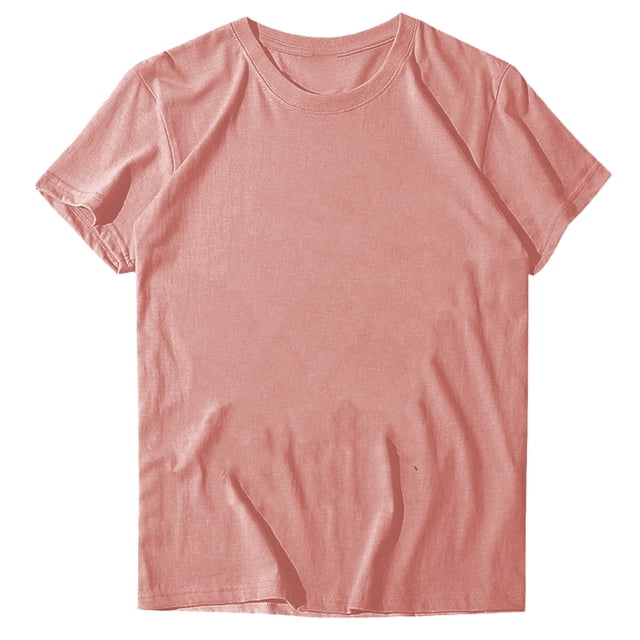 Gibobby Blusa de Trabajo de Manga Corta Camiseta Cuello Redondo Para Mujer Manga Corta Top Manga Corta Color Sólido(Rosa,XL)