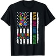 thumbnail image 2 of 100% Cotton Unisex Autism Awareness Shirt Ribbon Mom Dad American Flag Autism T-Shirt, 2 of 5