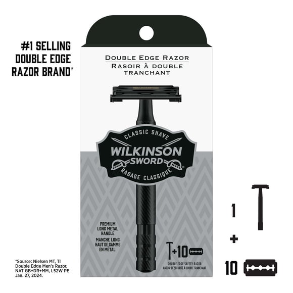 Rasoir de sécurité à double tranchant pour hommes de Wilkinson Sword 1 rasoir et 10 lames de rechange