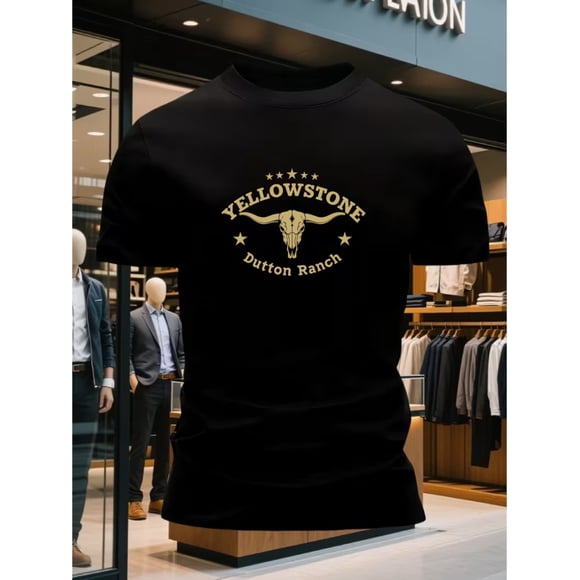 T-Shirt à Manches Courtes pour Homme à Col Rond avec Motif Créatif de Taureau, YELLOWSTONE Style Décontracté, Confortable et Relax