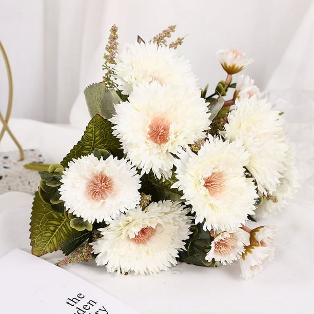 Xiao Hua Ramo de 3 margaritas artificiales de seda, hortensias, estilo vintage para boda (blanco)