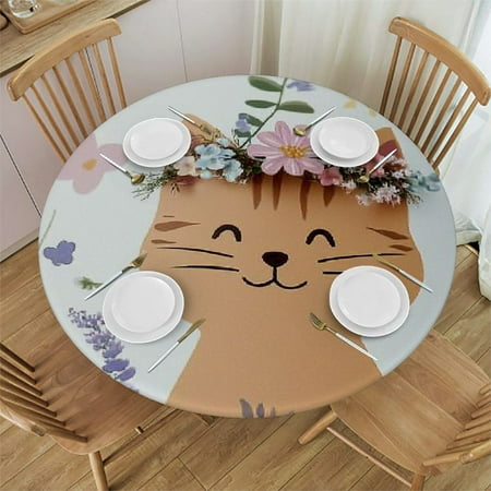 

PALNKART Cute Cat Round Tablecloth Waterproof Stain-Resistant 60-Inch 54 -58