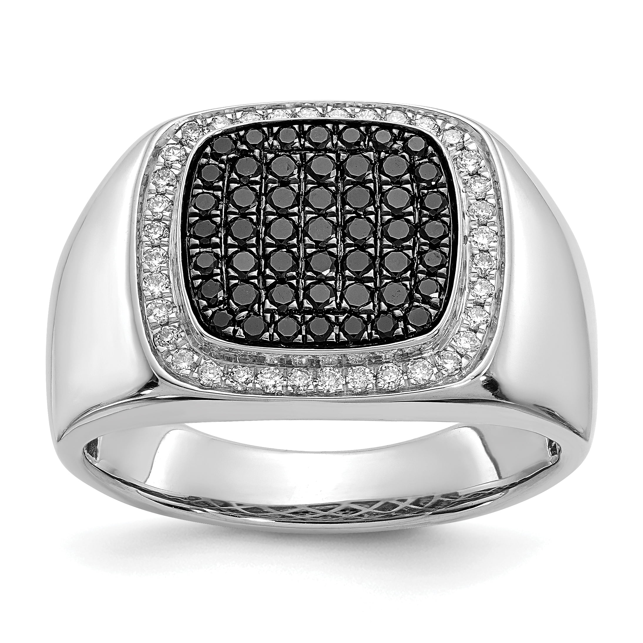 14K White Gold Black & White Diamond Mens Ring (0.708Cttw) Ring Size 10 ...
