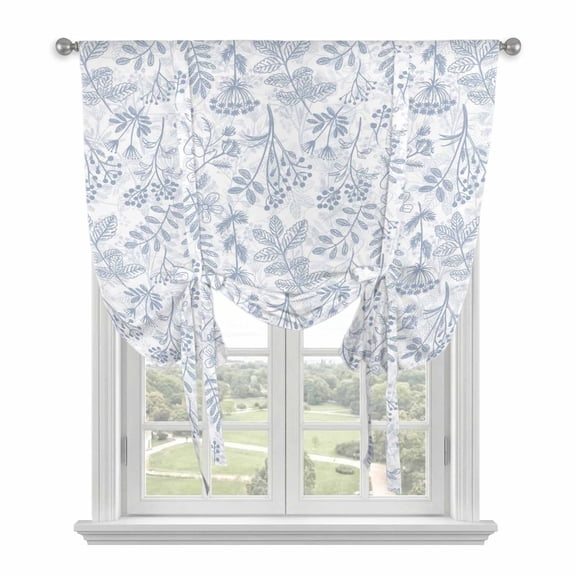 Light Blue Dandelion Tie Up Curtains 45 Inches Long, Kitchen Window Curtains Over Sink, Spring Flowers Modern Minimalist Small Window Curtains Shade Balloon Curtains Valances for Bedroom/Cafe 34"x45"