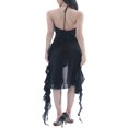 thumbnail image 5 of Women Summer Sleeveless Halterneck Ruffle Patchwork Dress Solid Color Slim Fit Backless V Neck Bodycon Midi Dress, 5 of 5