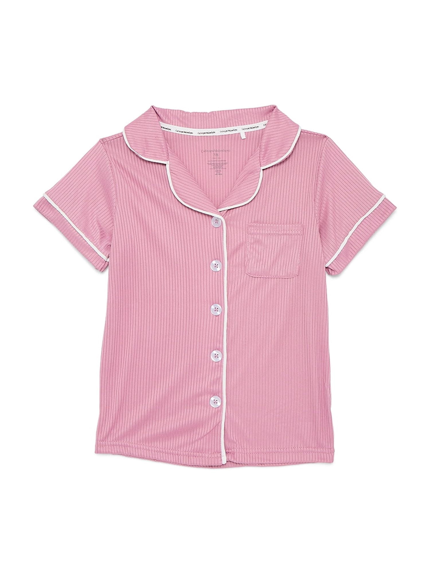 Catherine Malandrino Girls Ribbed Short Sleeve Top, Pants with Bonus Headband 3-Piece Pajama Sleep Set, Sizes 5-16