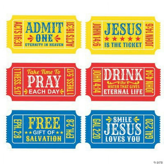 Religious Giant Carnival Ticket Cutouts, Birthday, Party Decor, 6 Pieces