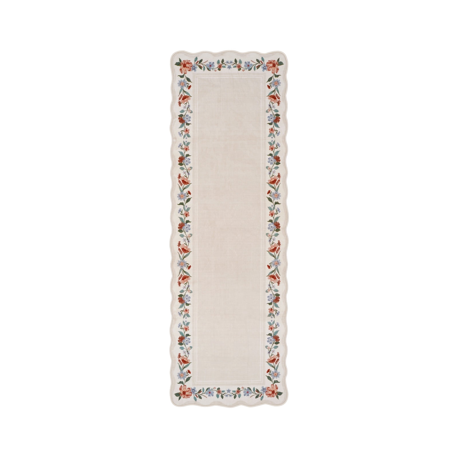 Lahome 2'x6' Scalloped Boho Floral Hallway Runner Rug 2x6ft Non-Slip, Washable Low-Pile, Soft Microfiber Carpet for Entryway Kitchen Laundry Bedroom, Beige