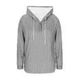 thumbnail image 5 of gbyLJF Womens V-neck Hooded Sweatshirt Vertical Striped Printed Drawstring Hoodie Casual Loose Fit Long Sleeve Pullover Top, 5 of 6