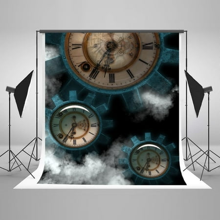 GreenDecor Polyster 5x7ft Old Clock Wall Photography Backgrounds Photo Studio Prop Baby Children Family Photoshoot Backdrop Customized