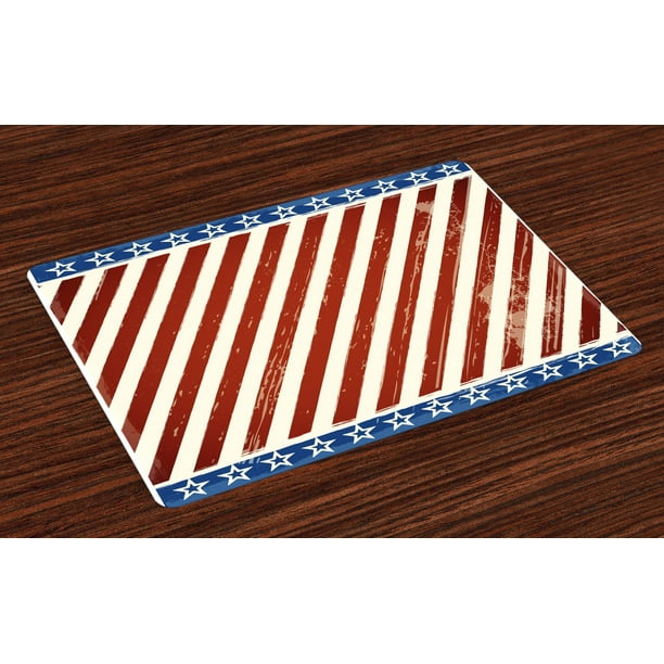 4th of July Placemats Set of 4 Abstract Diagonal Stripes with Stars Old