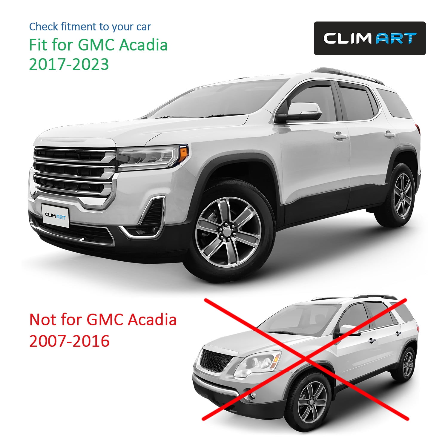 CLIM ART in-Channel Incredibly Durable Rain Guards for GMC Acadia 2017-2023, Original Window Deflectors, Vent Window Visors, Vent Deflector, 4 pcs. - 617535