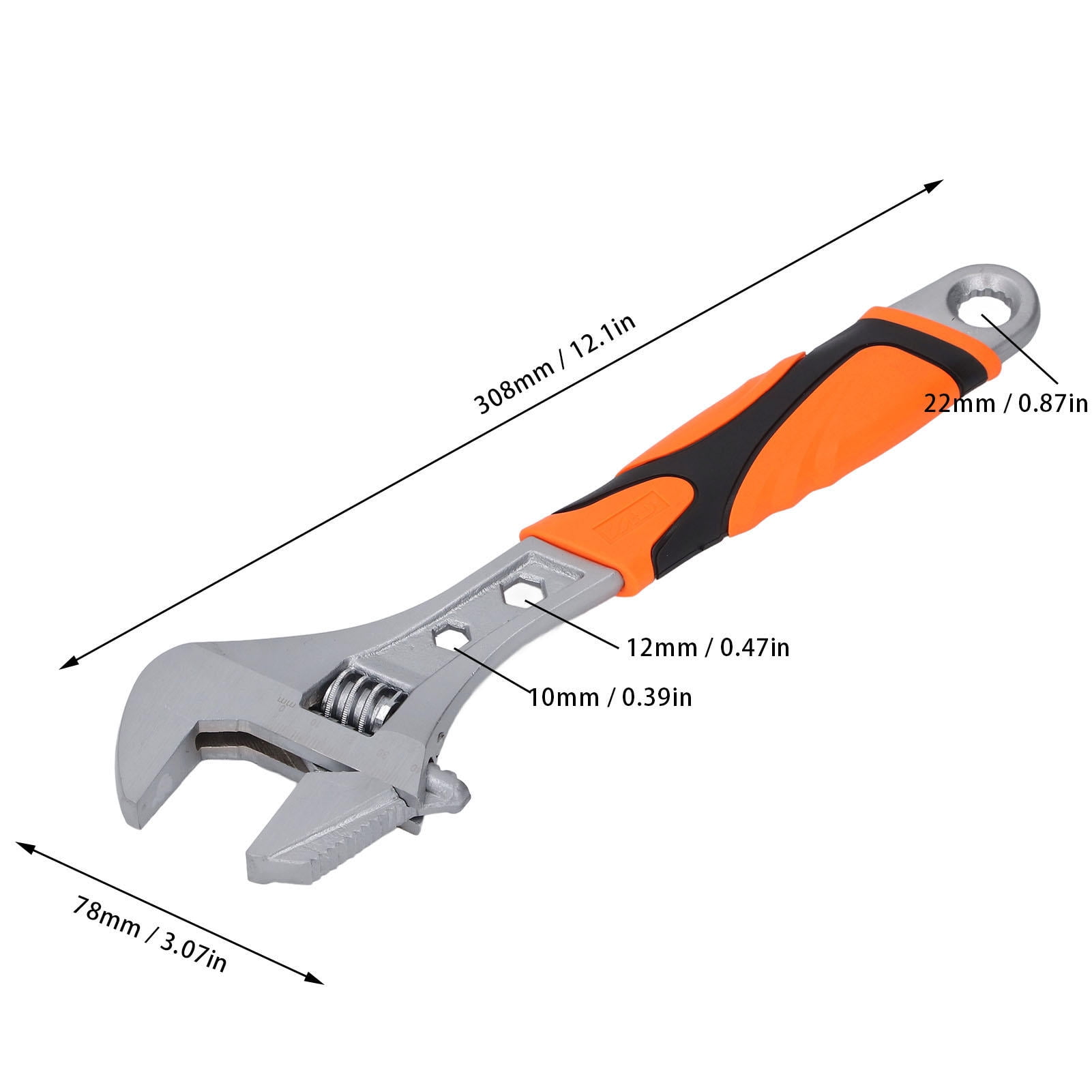 Yajisi 12" Adjustable Wrench – High‑Carbon Steel, Hex & Star Opening, ABS Non‑Slip Handle, Flexible Roller, Rust‑Proof Electroplating