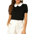 thumbnail image 1 of INSPIRAR CHIC Blusa de Mujer Vintage con Cuello Peter Pan, Manga Corta con Contraste, Talla 2XL, Negra, 1 of 7