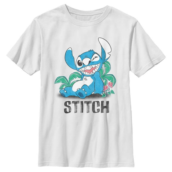 Boy's Lilo & Stitch Distressed Stitch Wink Graphic Tee White X Small