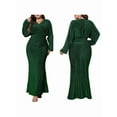 thumbnail image 3 of Women'S Holiday Evening Dress Glitter Long Sleeve V-Neck Slim Long Dress Formal Sequin Prom Gowns Plus Size Green 4XL, 3 of 7