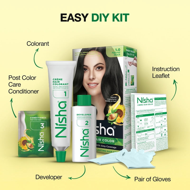(4 pack) Nisha Creme Hair Color | Permanent Long Lasting Black Hair Dye Color Kit | Natural Black | 4.05 Oz (Pack Of 2)