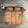 thumbnail image 2 of Ambesonne Rustic Quilted Coverlet 3 Pcs, Dated Door Barn House, Queen Size, Chocolate, 2 of 2