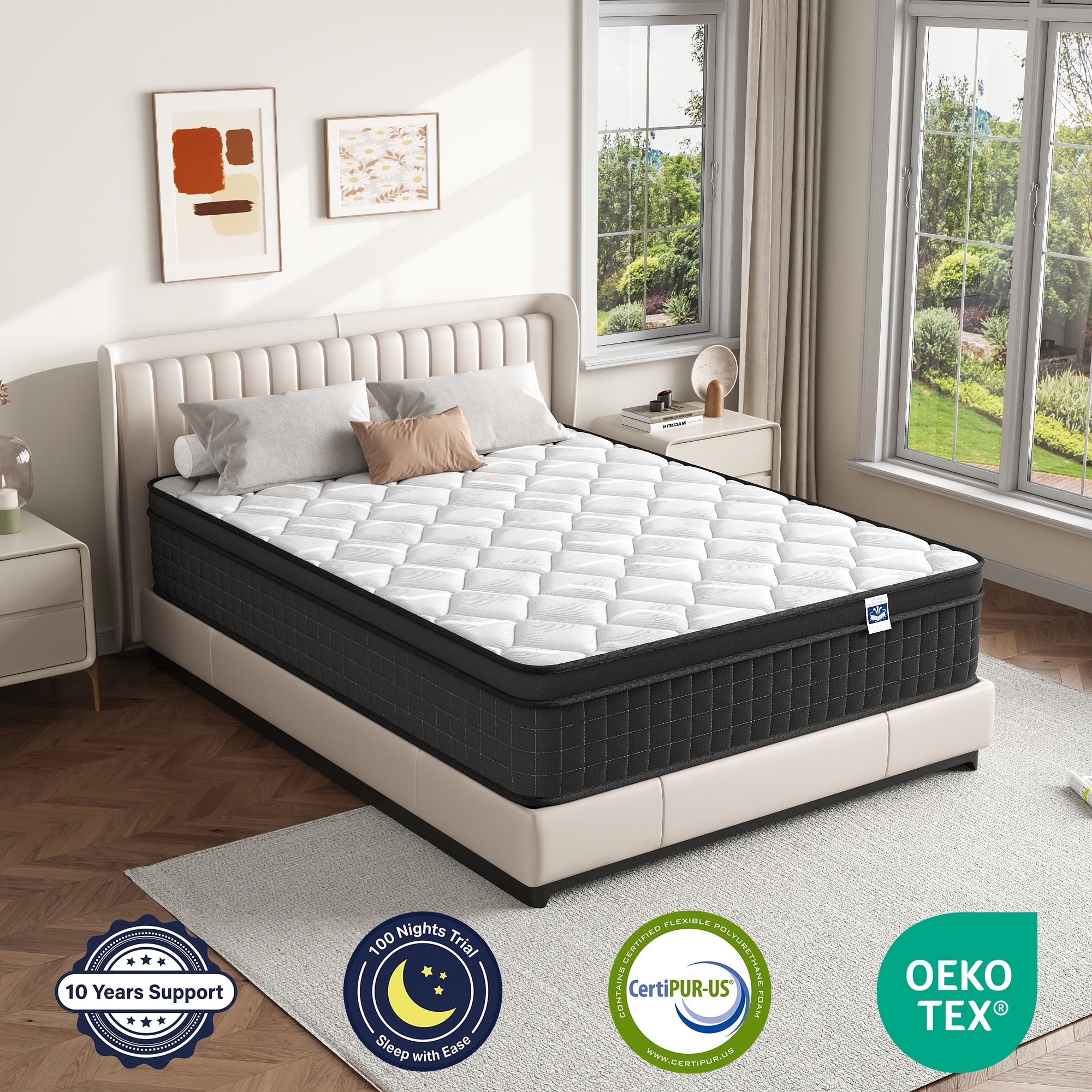 Full Size 12" Hybrid Mattress - Gel Memory Foam & Pocket Springs, Medium Firm Feel, Motion Isolation, Pressure Relief, CertiPUR-US